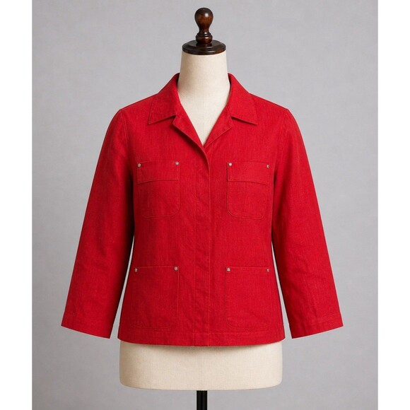 Chadwicks Jackets & Blazers - VTG Chadwicks Red Linen Jacket 12P Petite Studded Snap Front Pockets
